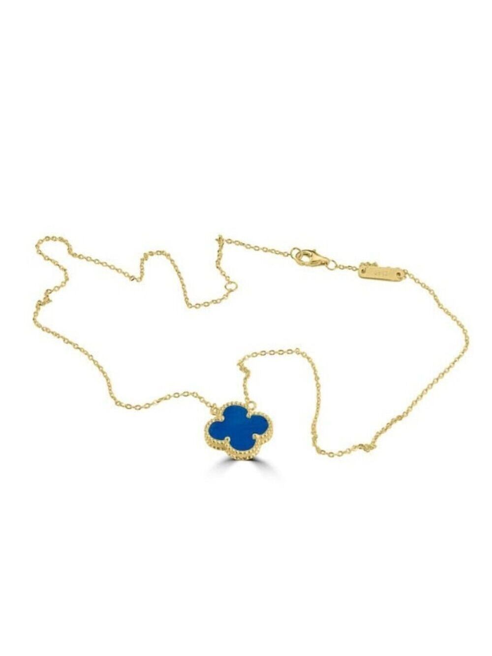 18k Gold Plated Sterling Silver Blue Chalcedony Quatrefoil Clover Necklace